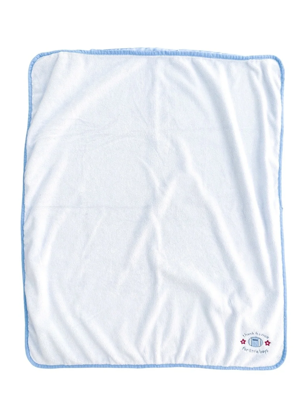 Thank Heaven for Little Boys Football Baby Blanket Blue White Embroidered